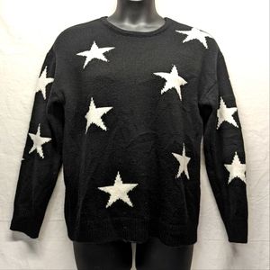 Shermie Cable Knit Star Sweater - Black with White Stars - Fits Big for a Small